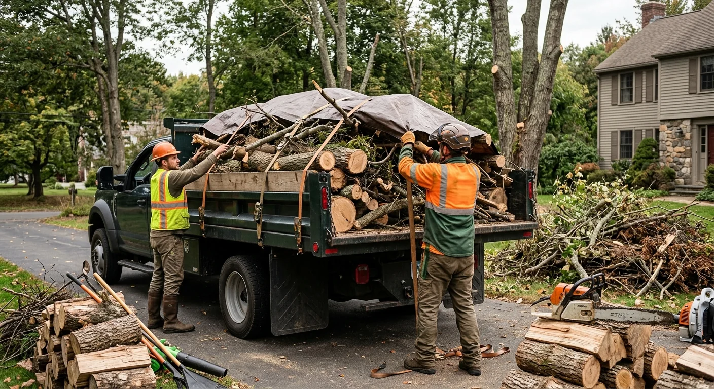 Loaded truck bed of woody debris ready for hauling off site