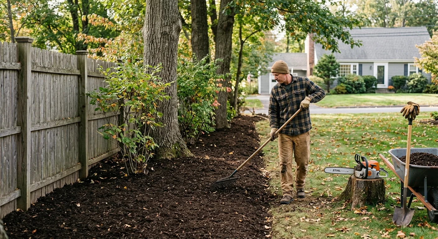 Finished result of open restored ground along a cleared property line