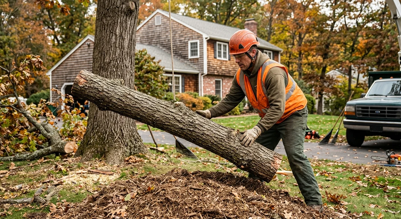 Certified rigger guiding a lowered limb onto the ground