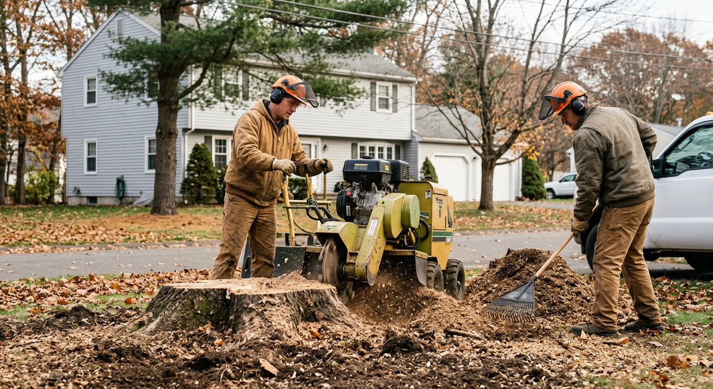 Stump grinding underway after a large tree removal