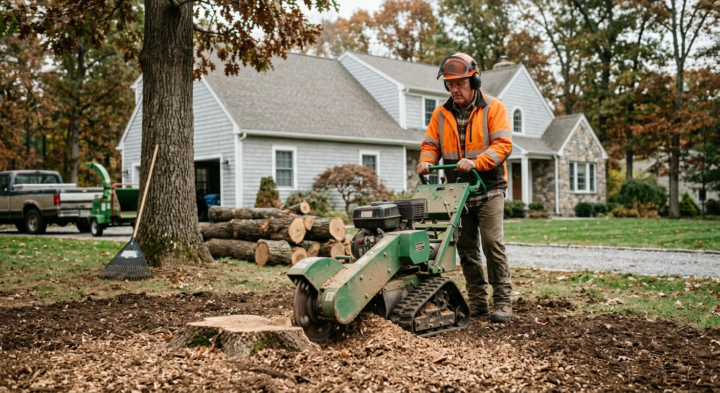 Stump grinder finishing a cleared spot in a Cheshire yard
