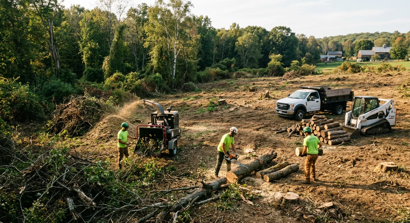 Wide view of a multi-acre lot cleared for new construction