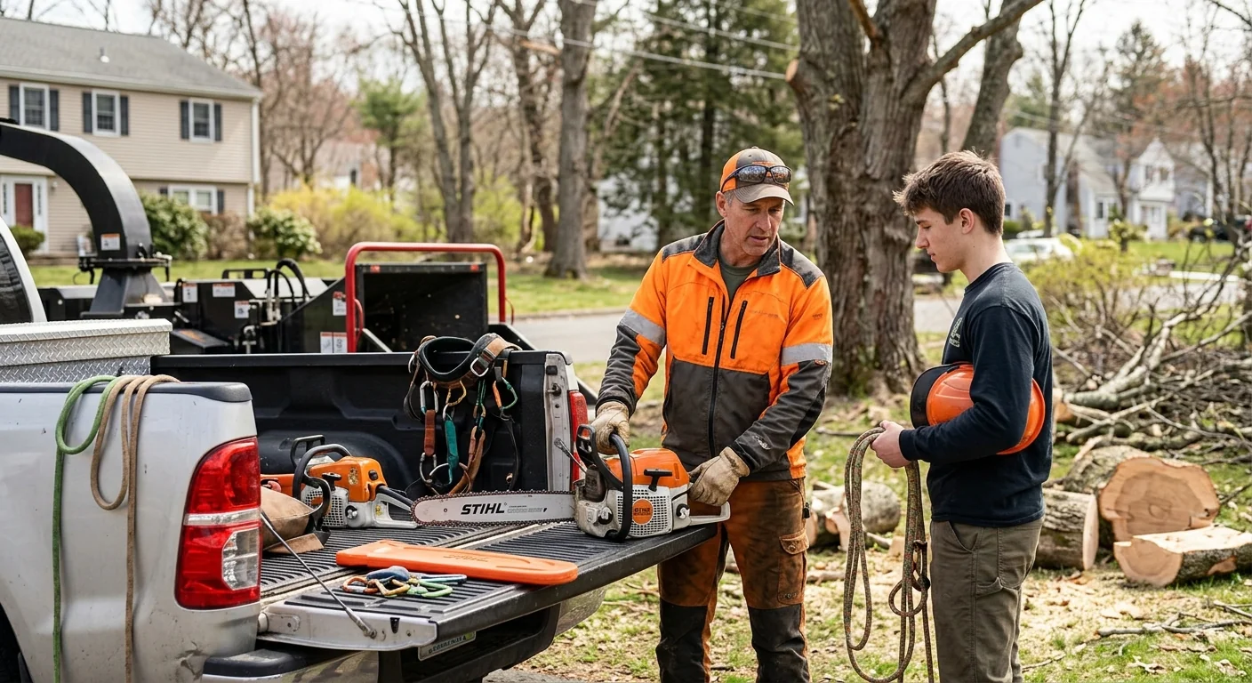 Cheshire Tree Service Pros technician reviewing Tree Service equipment in Cheshire, CT