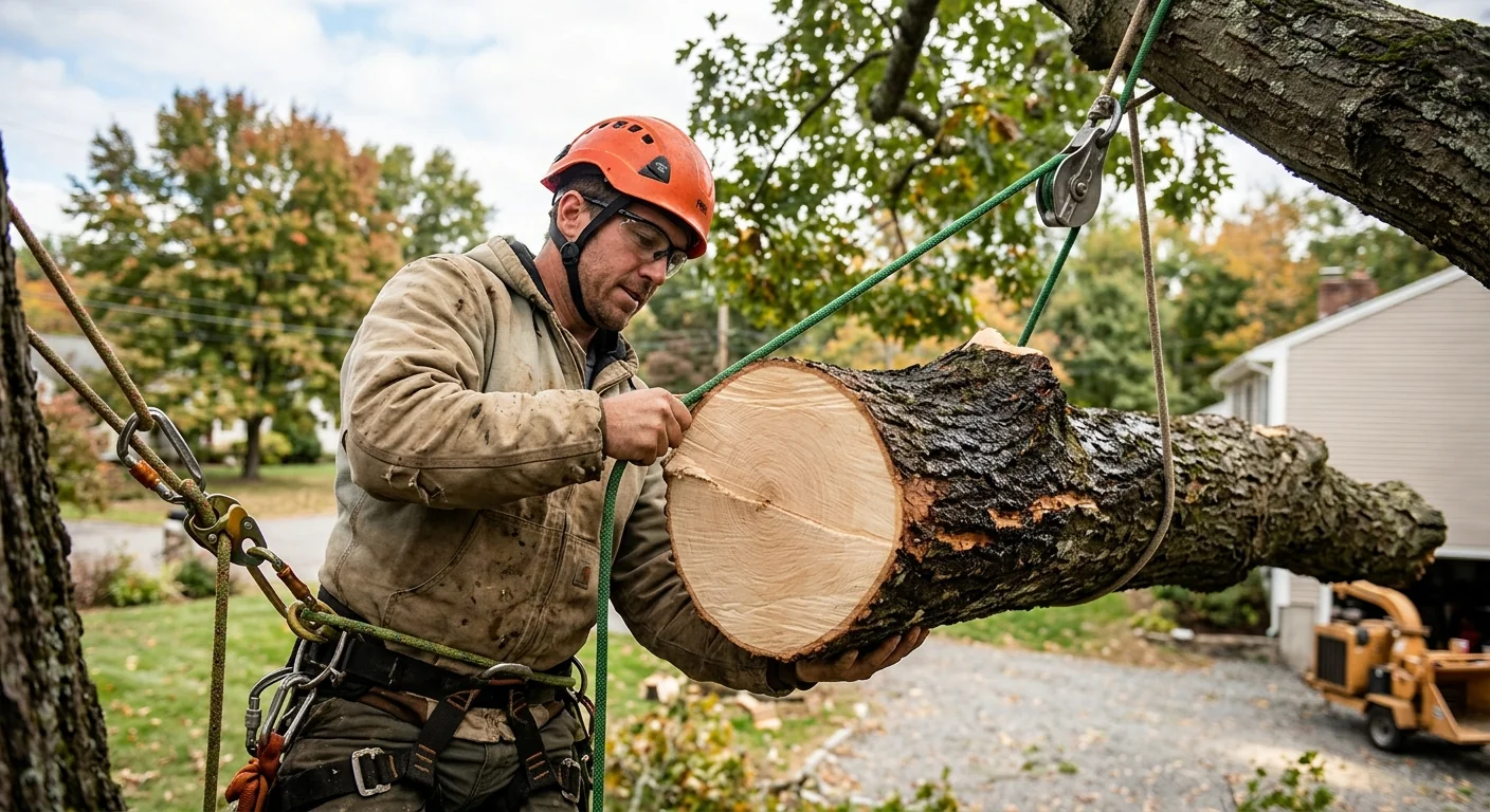 Close-up of a wind-snapped limb showing a fresh rigging cut