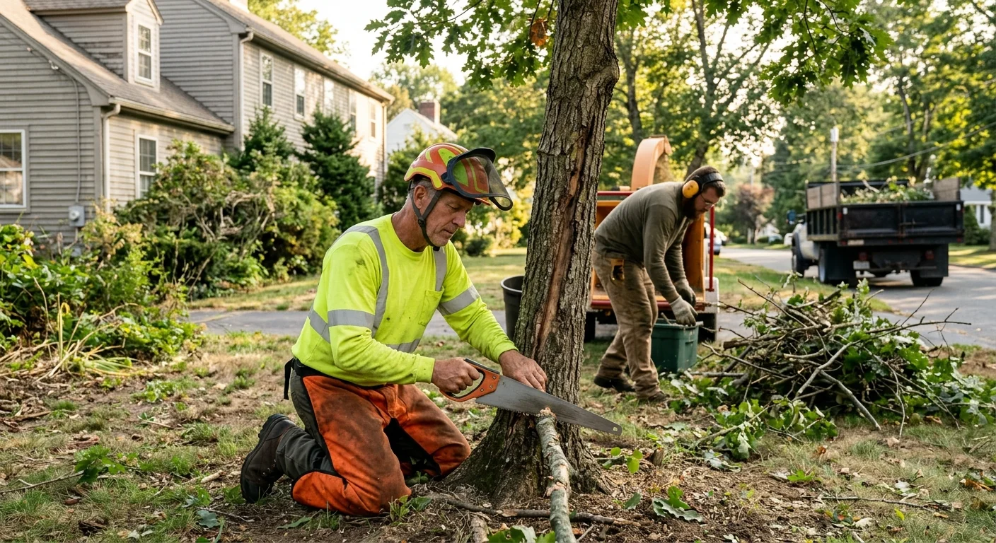Stump grinder leveling a ground stump in a Cheshire backyard