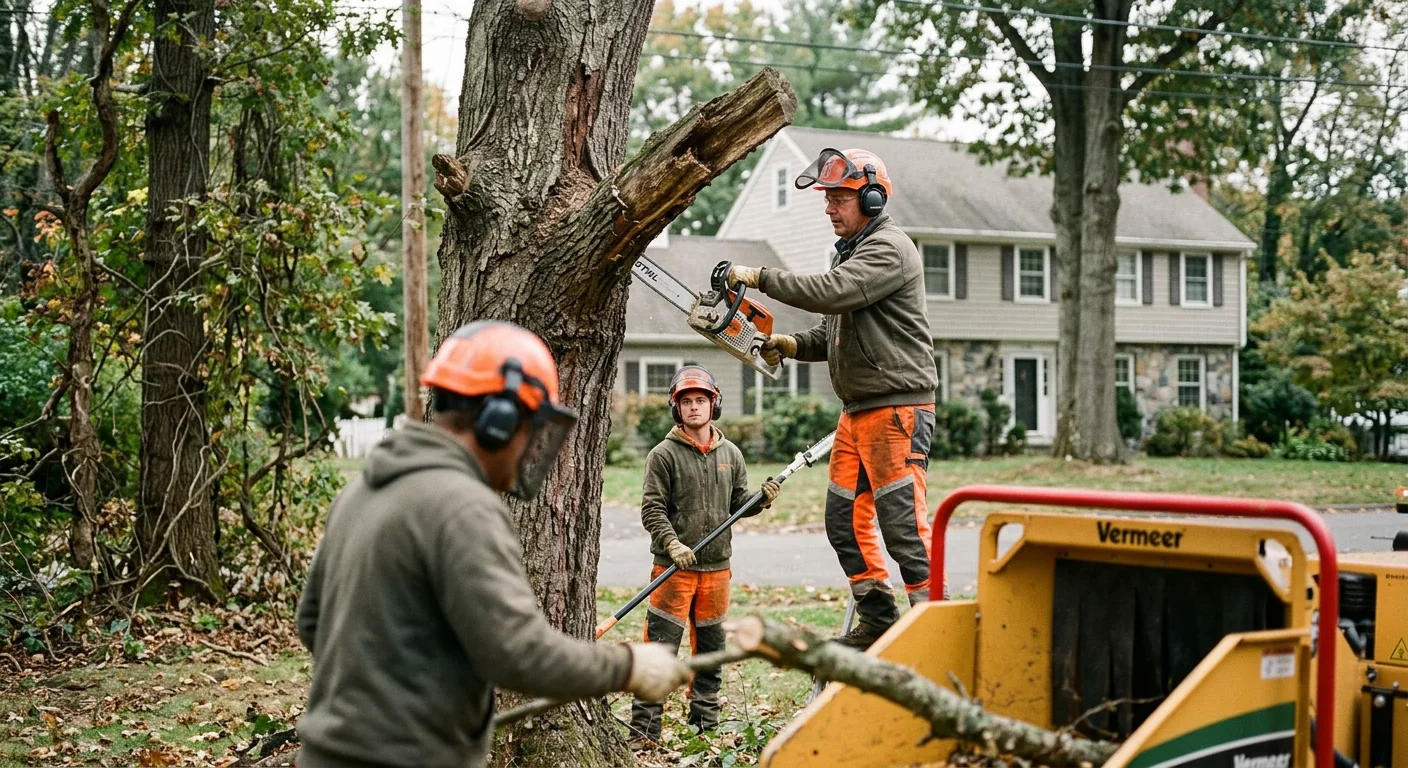 Steel support cable installed high in a mature tree canopy