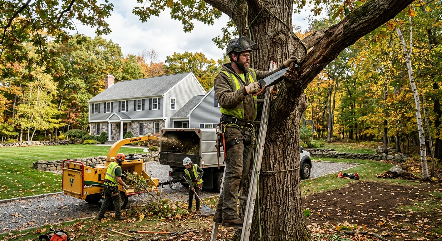 Arborist installing steel cable support in a mature oak tree in Cheshire