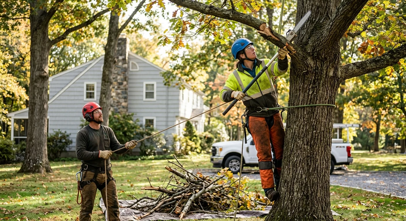 Arborist inspecting a mature tree canopy during a health assessment in Cheshire