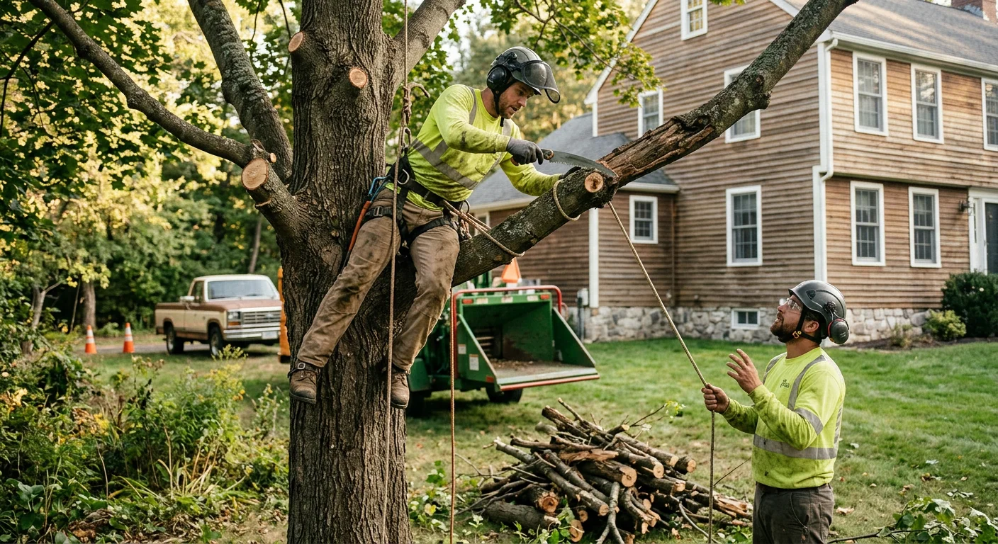 Arborist planting a young shade tree in a restored Cheshire yard