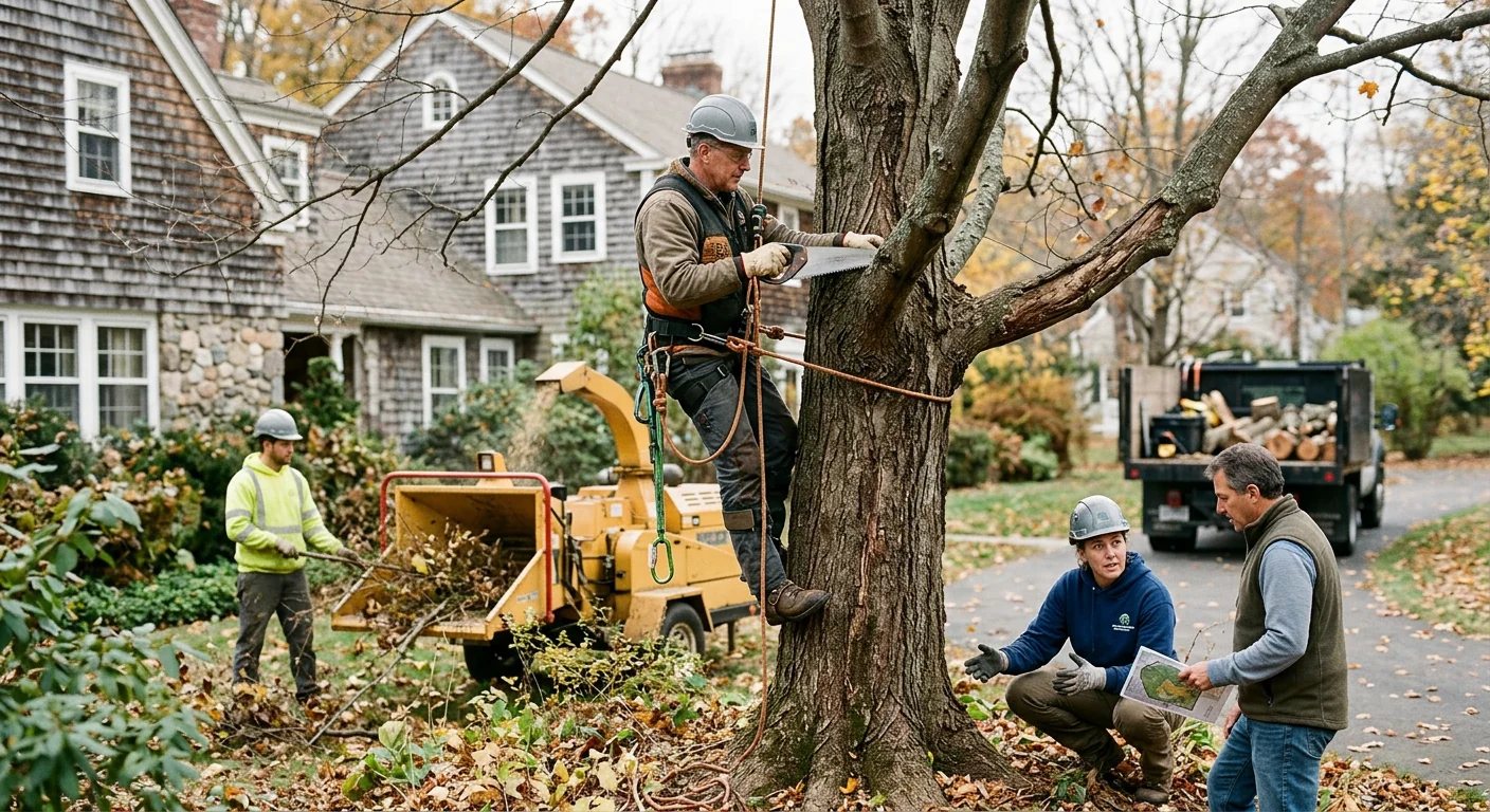 Crew planting a young shade tree in a Cheshire front yard