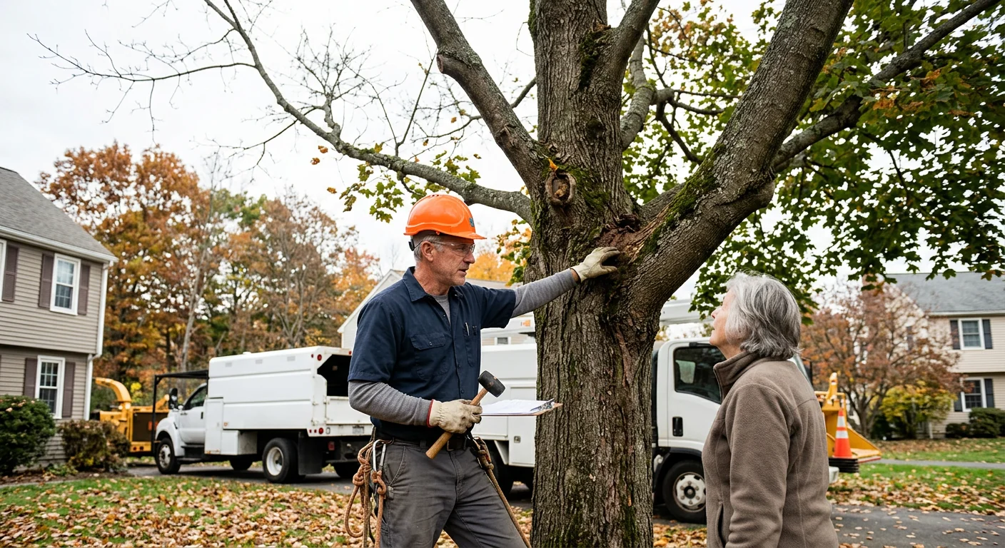Canopy dieback visible in an aging maple during a risk assessment