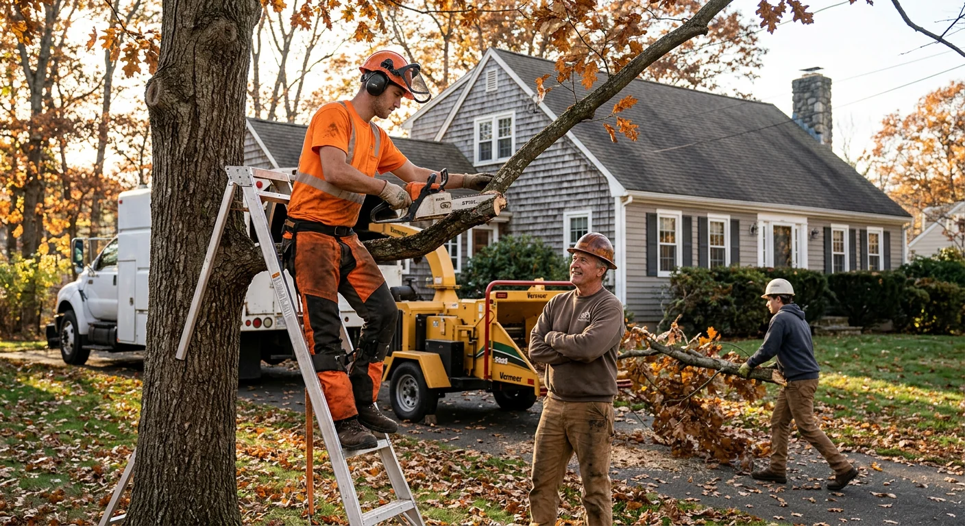 Family-run tree care crew working on a Cheshire property