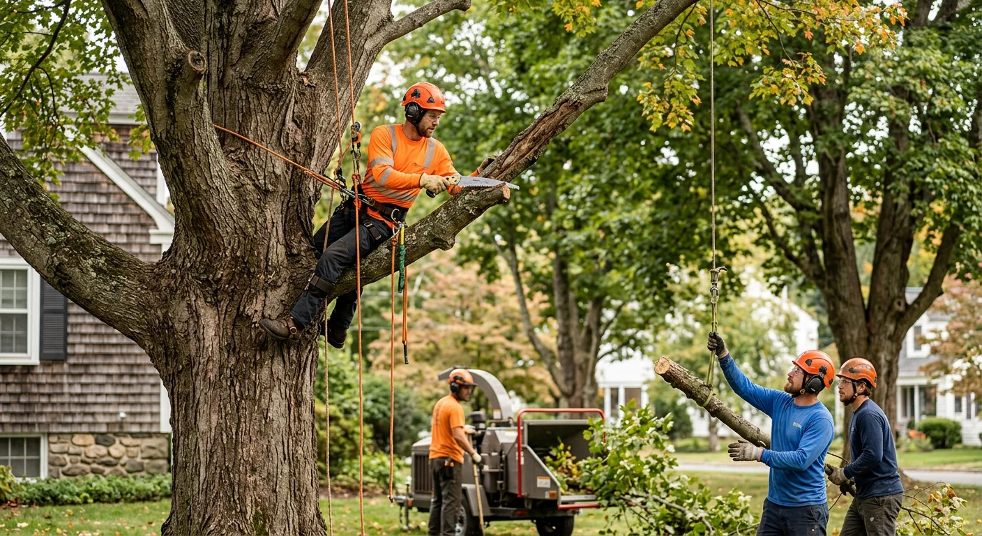 Storm-damaged tree with cracked limbs beside a Cheshire home needing restoration