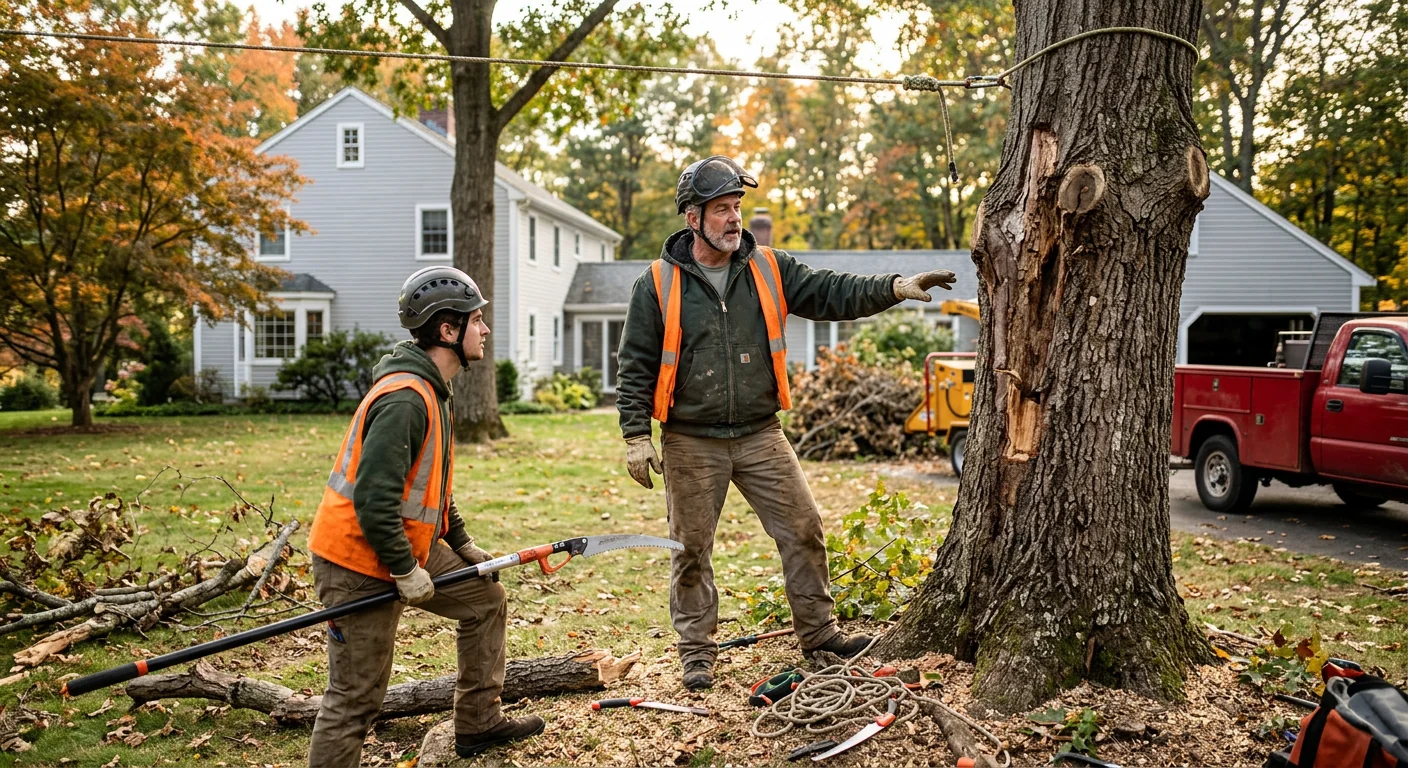 Arborist answering a call to schedule storm damage tree cleanup for a Cheshire property